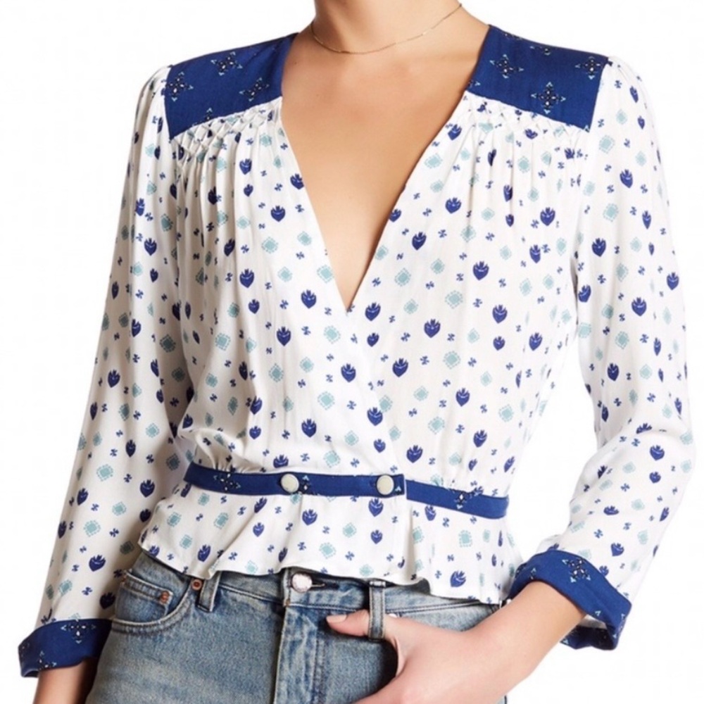 Free People Where We Roam Surplice Blouse Size XS
